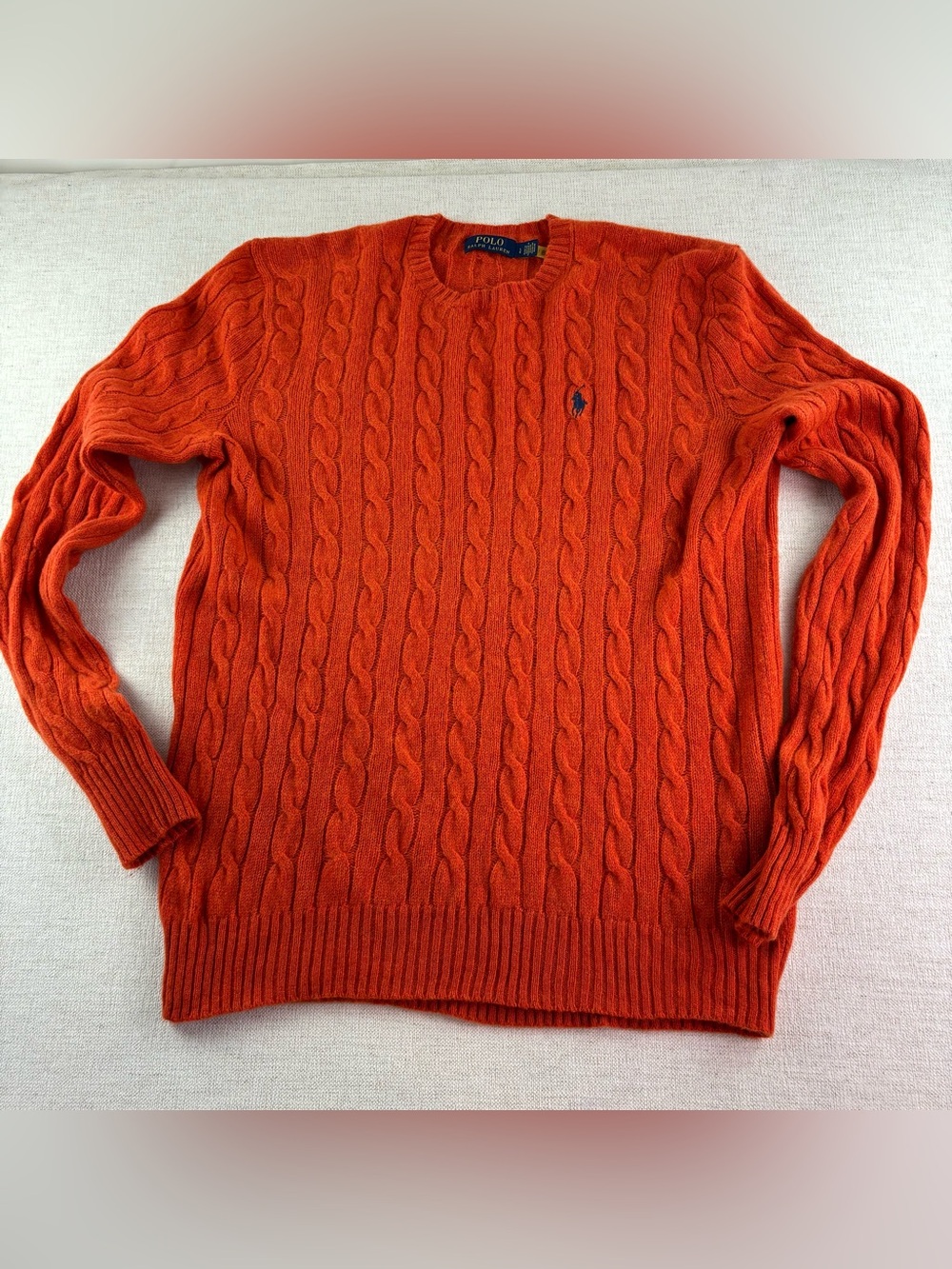 Polo by Ralph Lauren Men size L wool cashmere Cable-Knit Crewneck Sweater orange